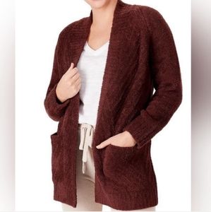Barefoot Dreams Cozychic Directional Ribbed Cardigan Teddy Bear Brown XL